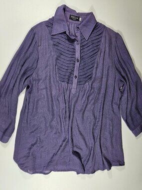 Red Coral Purple Pleated Tuxedo Blouse Size XXL